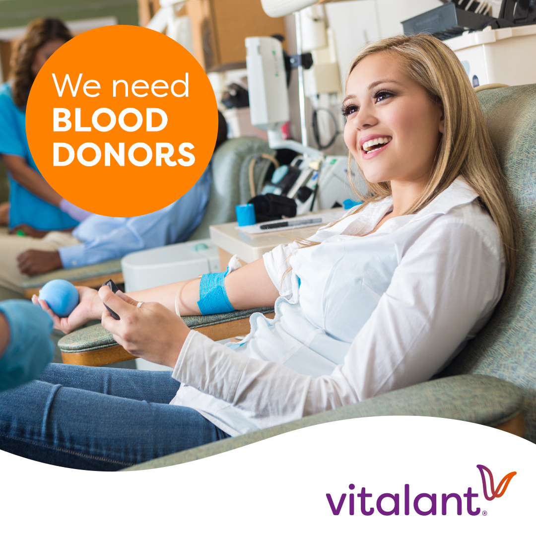 Woman donating blood at a Vitalant Blood Drive